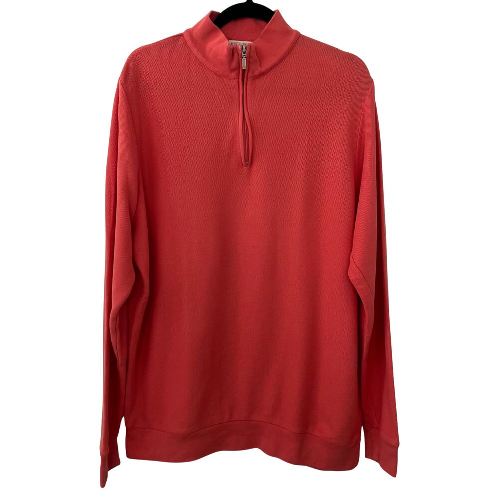 Peter Millar Pima Cotton Half-Zip Pullover Men's L Coral Orange Golf